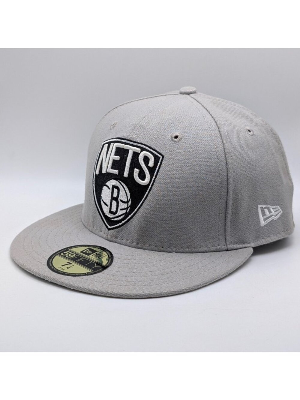 Brooklyn Nets New Era Fitted Hat Cap 7 1/4 NBA Gray Basketball Flat Bill 59fifty
